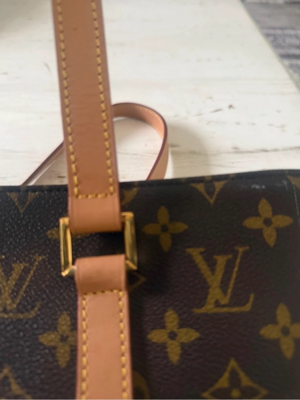 Louis Vuitton Monogram Canvas Tote with Tan Straps - Picture 3 of 12